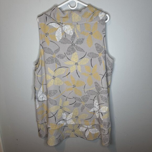 Habitat Clothing Cowl Neck Blouse XL New Dove Yellow Grey Floral Sleeveless - Picture 2 of 9
